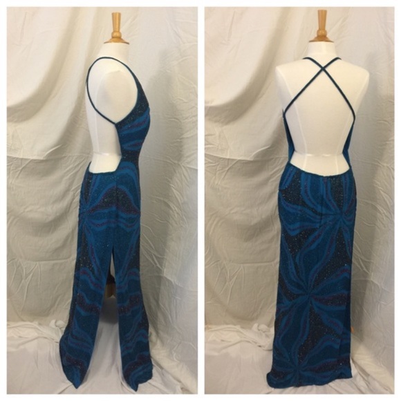 Vintage 90s Y2K 100% Silk Beaded Dress Slip Dress Backless Mermaid Prom Maxi - Picture 8 of 17